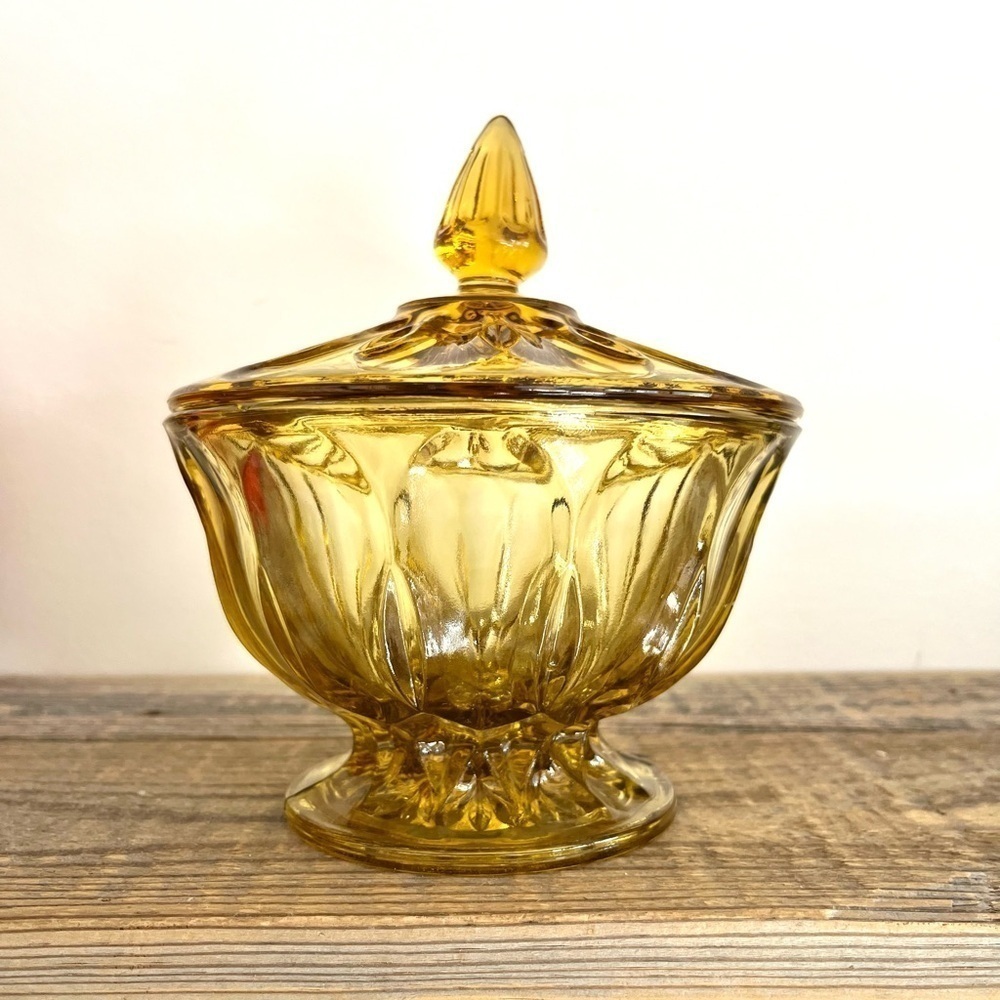 Vintage Amber Honey covered candy dish
